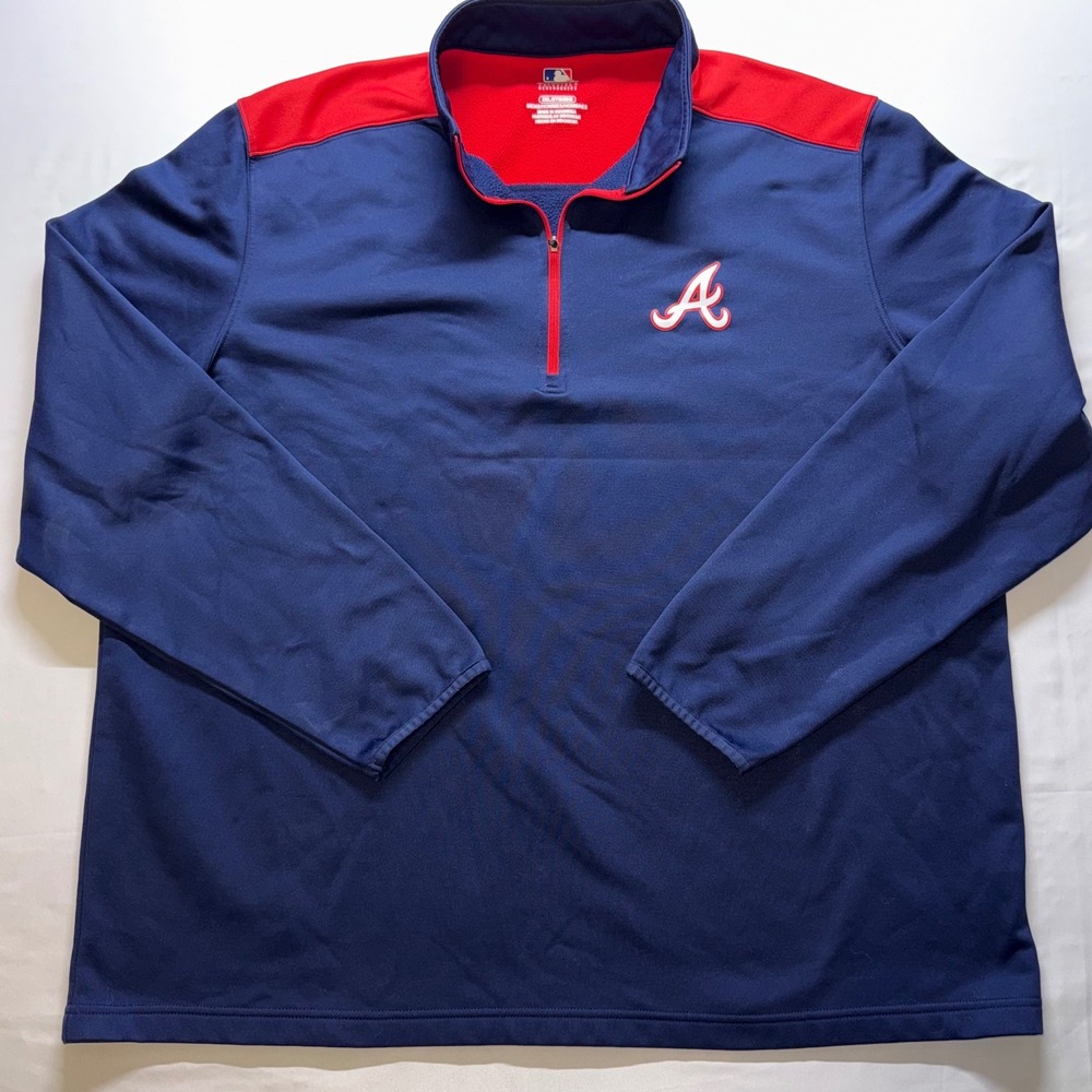 MLB Atlanta Braves Quarter Zip Pullover Mens 2XL Blue Red Fleece Lined Baseball